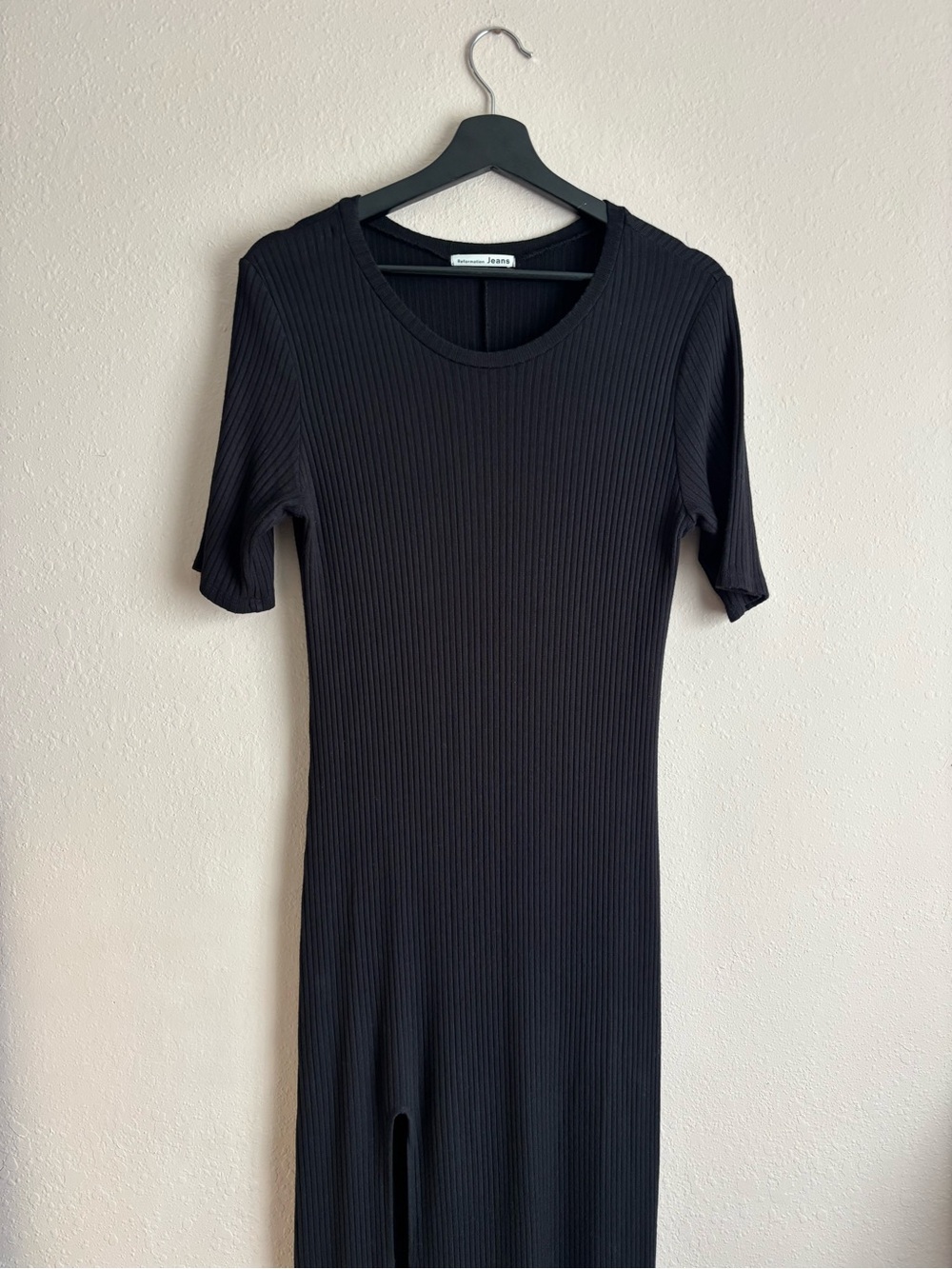 Reformation Black Olympia Ribbed Knit Midi Dress Size Medium